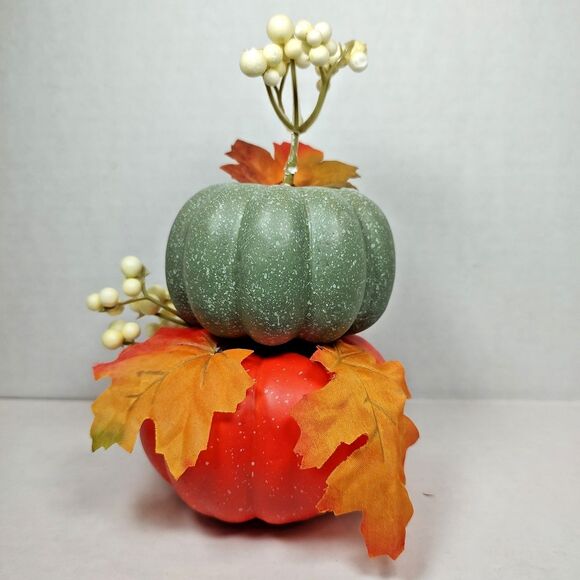 Perfect Harvest Stacked Pumpkins Thanksgiving Halloween Fall Autumn Multicolor - Picture 4 of 15